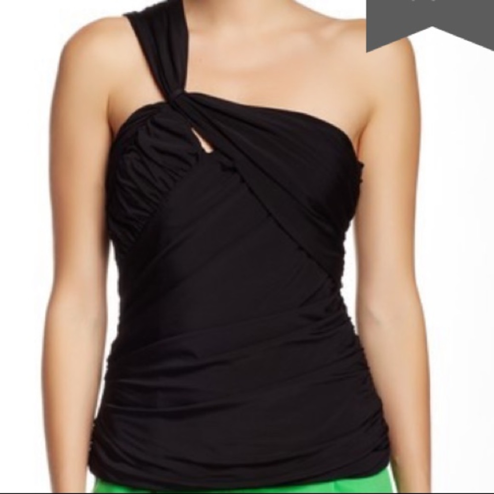 L.A.M.B. Black Drape One Shoulder Top XS NWT